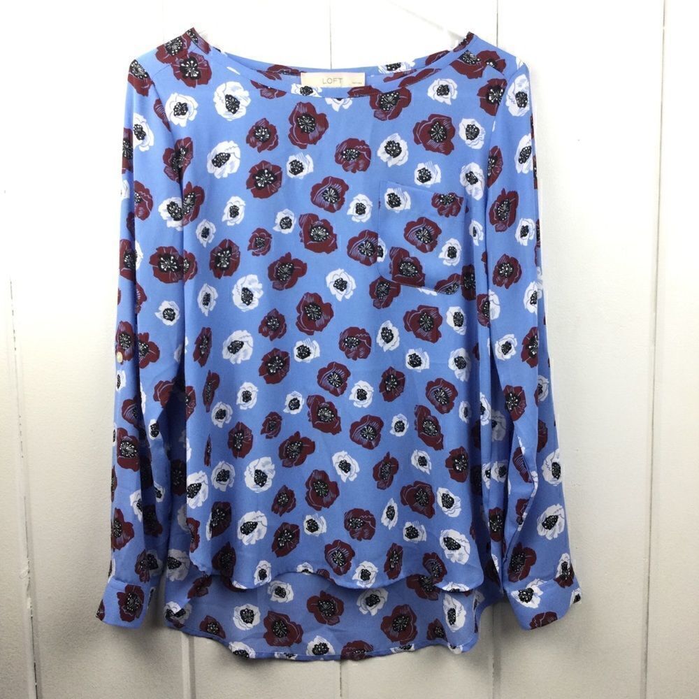 LOFT Baby Blue Floral Button Cuff Blouse - MP‎